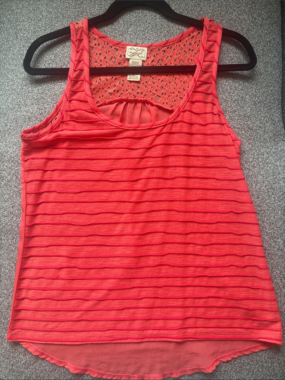 eyelash couture Coral Striped Lace-Back Tank